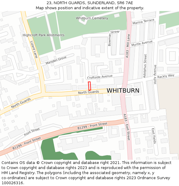 23, NORTH GUARDS, SUNDERLAND, SR6 7AE: Location map and indicative extent of plot