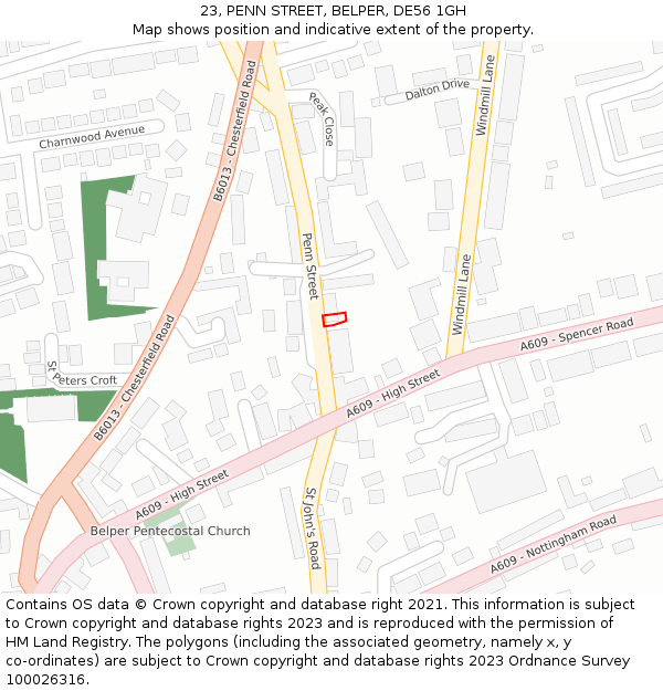 23, PENN STREET, BELPER, DE56 1GH: Location map and indicative extent of plot