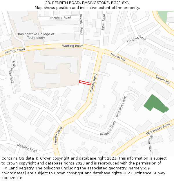 23, PENRITH ROAD, BASINGSTOKE, RG21 8XN: Location map and indicative extent of plot
