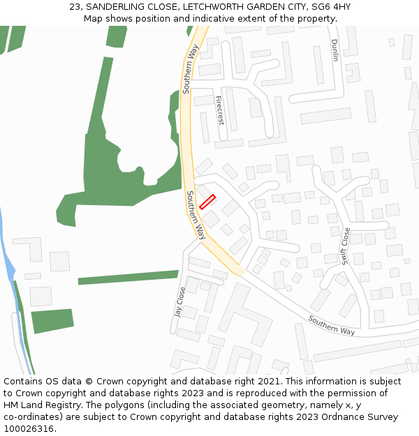 23, SANDERLING CLOSE, LETCHWORTH GARDEN CITY, SG6 4HY: Location map and indicative extent of plot