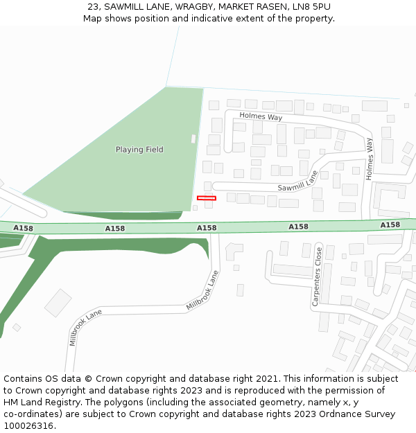 23, SAWMILL LANE, WRAGBY, MARKET RASEN, LN8 5PU: Location map and indicative extent of plot