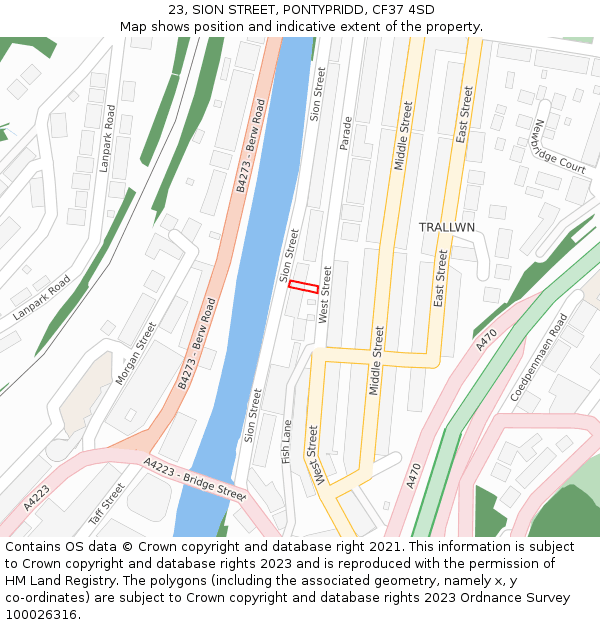 23, SION STREET, PONTYPRIDD, CF37 4SD: Location map and indicative extent of plot