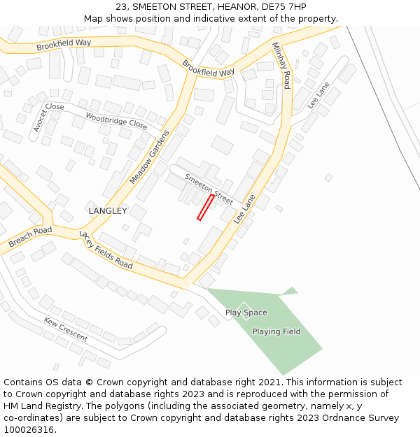 23, SMEETON STREET, HEANOR, DE75 7HP: Location map and indicative extent of plot
