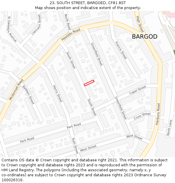 23, SOUTH STREET, BARGOED, CF81 8ST: Location map and indicative extent of plot