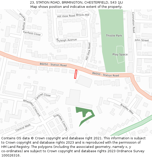 23, STATION ROAD, BRIMINGTON, CHESTERFIELD, S43 1JU: Location map and indicative extent of plot