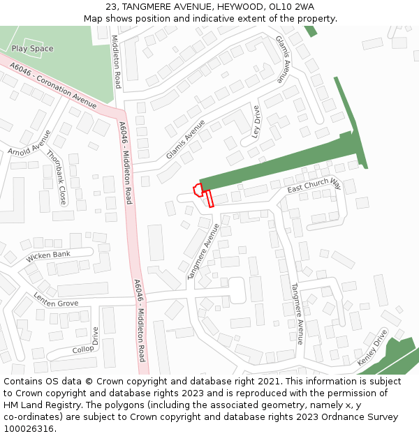 23, TANGMERE AVENUE, HEYWOOD, OL10 2WA: Location map and indicative extent of plot