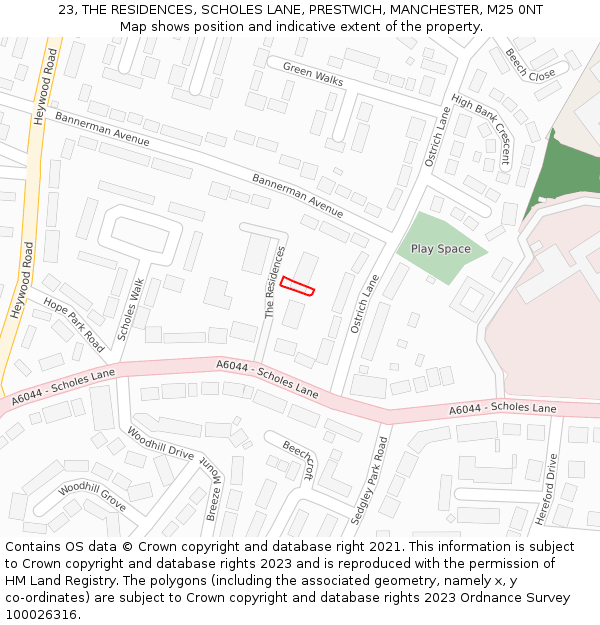 23, THE RESIDENCES, SCHOLES LANE, PRESTWICH, MANCHESTER, M25 0NT: Location map and indicative extent of plot