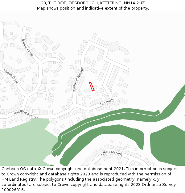 23, THE RIDE, DESBOROUGH, KETTERING, NN14 2HZ: Location map and indicative extent of plot