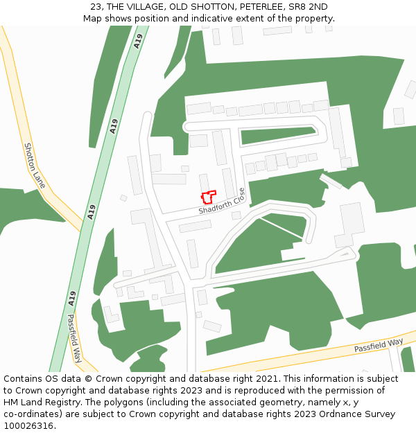 23, THE VILLAGE, OLD SHOTTON, PETERLEE, SR8 2ND: Location map and indicative extent of plot