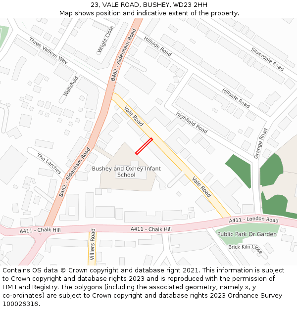 23, VALE ROAD, BUSHEY, WD23 2HH: Location map and indicative extent of plot