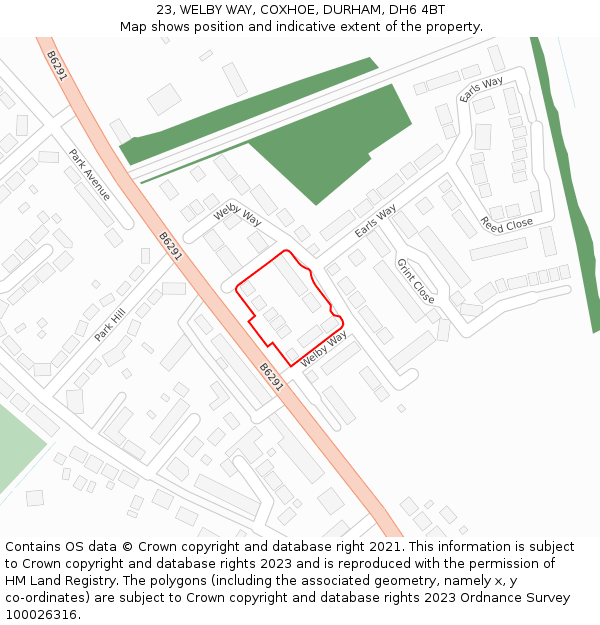 23, WELBY WAY, COXHOE, DURHAM, DH6 4BT: Location map and indicative extent of plot
