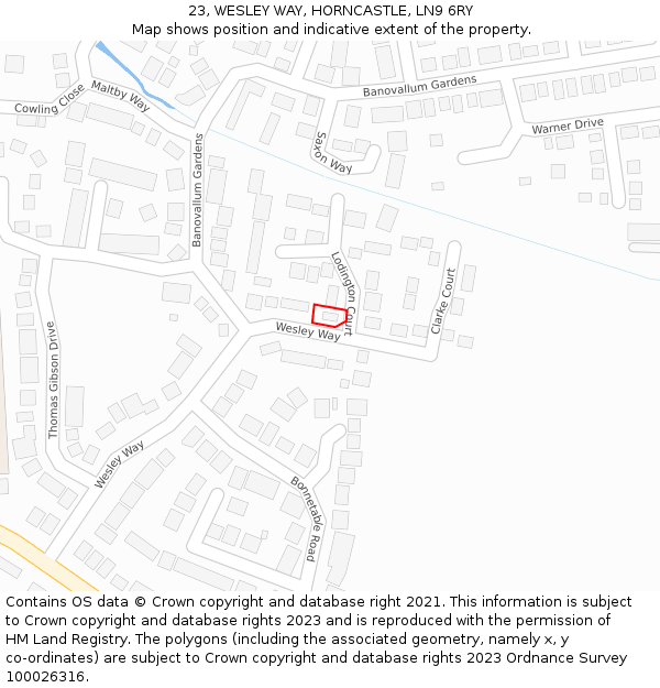 23, WESLEY WAY, HORNCASTLE, LN9 6RY: Location map and indicative extent of plot