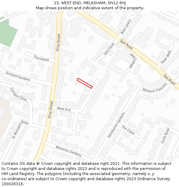 23, WEST END, MELKSHAM, SN12 6HJ: Location map and indicative extent of plot