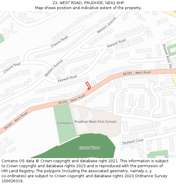 23, WEST ROAD, PRUDHOE, NE42 6HP: Location map and indicative extent of plot