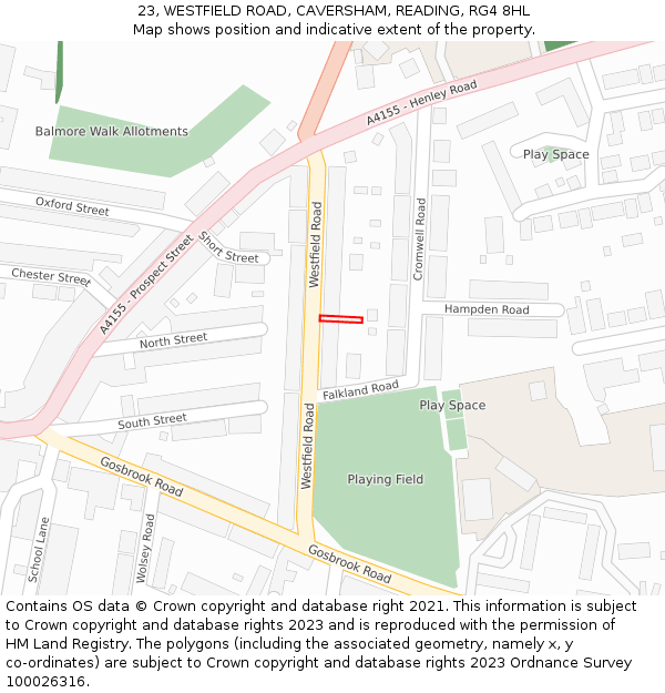 23, WESTFIELD ROAD, CAVERSHAM, READING, RG4 8HL: Location map and indicative extent of plot