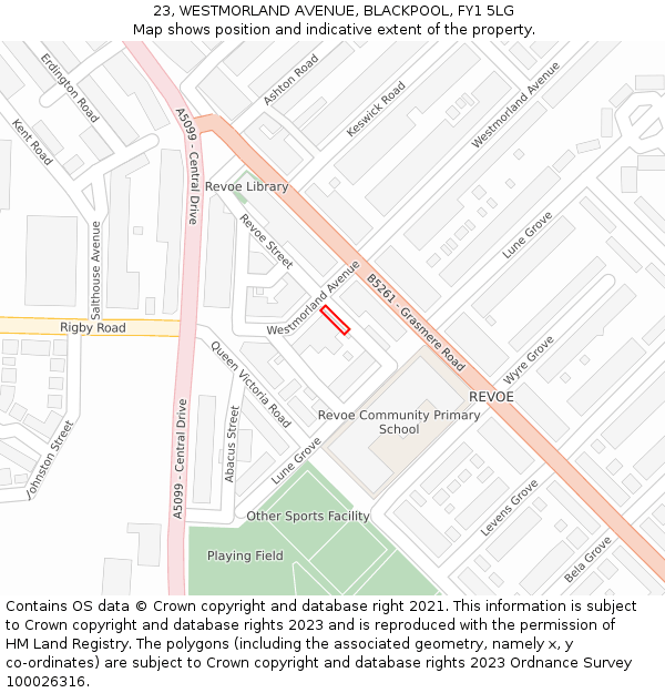 23, WESTMORLAND AVENUE, BLACKPOOL, FY1 5LG: Location map and indicative extent of plot