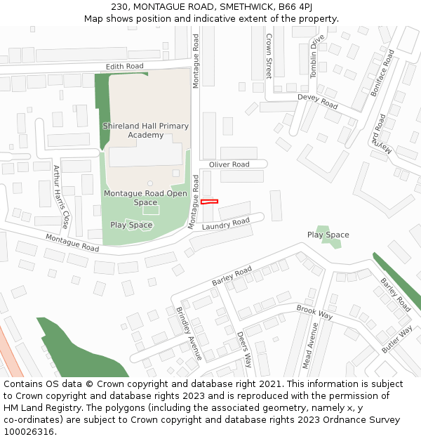 230, MONTAGUE ROAD, SMETHWICK, B66 4PJ: Location map and indicative extent of plot