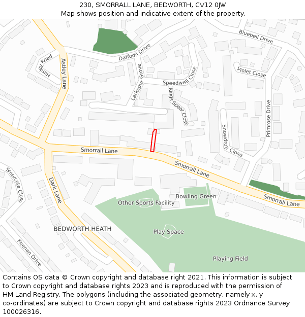 230, SMORRALL LANE, BEDWORTH, CV12 0JW: Location map and indicative extent of plot