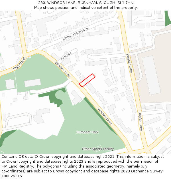 230, WINDSOR LANE, BURNHAM, SLOUGH, SL1 7HN: Location map and indicative extent of plot