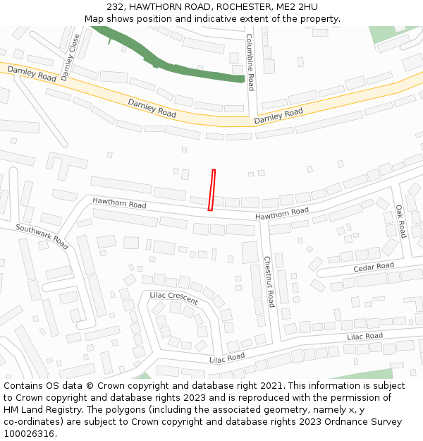 232, HAWTHORN ROAD, ROCHESTER, ME2 2HU: Location map and indicative extent of plot
