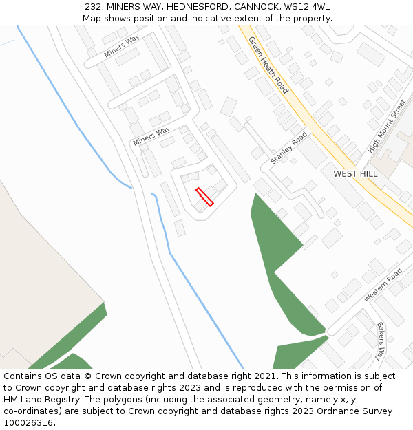 232, MINERS WAY, HEDNESFORD, CANNOCK, WS12 4WL: Location map and indicative extent of plot