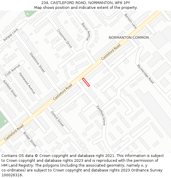234, CASTLEFORD ROAD, NORMANTON, WF6 1PY: Location map and indicative extent of plot