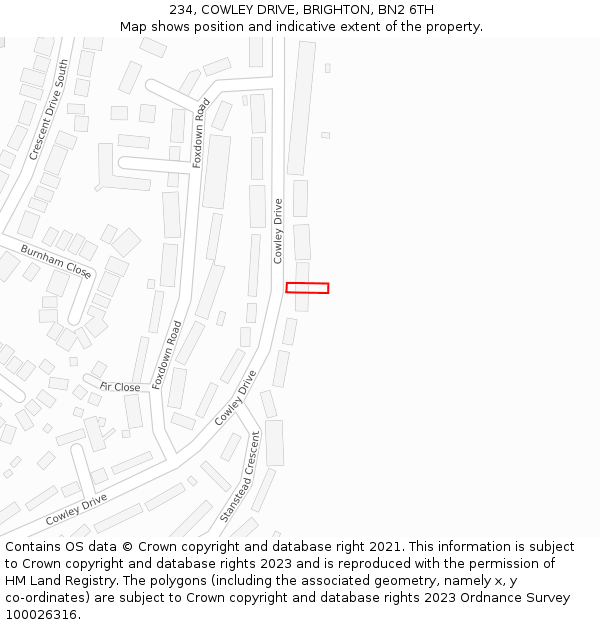 234, COWLEY DRIVE, BRIGHTON, BN2 6TH: Location map and indicative extent of plot