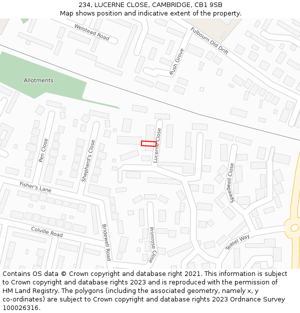 234, LUCERNE CLOSE, CAMBRIDGE, CB1 9SB: Location map and indicative extent of plot