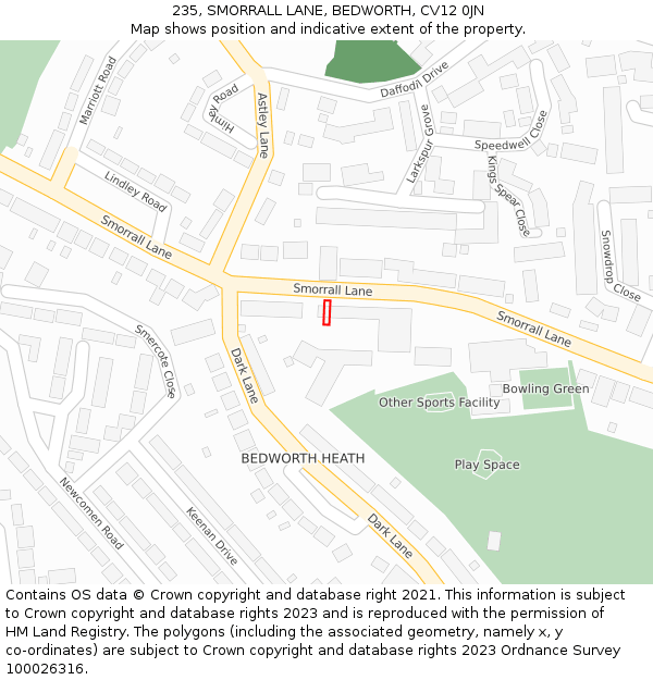 235, SMORRALL LANE, BEDWORTH, CV12 0JN: Location map and indicative extent of plot