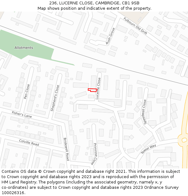236, LUCERNE CLOSE, CAMBRIDGE, CB1 9SB: Location map and indicative extent of plot