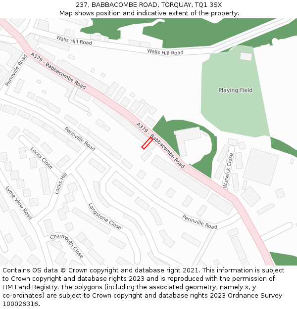 237, BABBACOMBE ROAD, TORQUAY, TQ1 3SX: Location map and indicative extent of plot