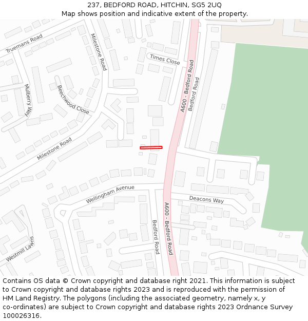 237, BEDFORD ROAD, HITCHIN, SG5 2UQ: Location map and indicative extent of plot