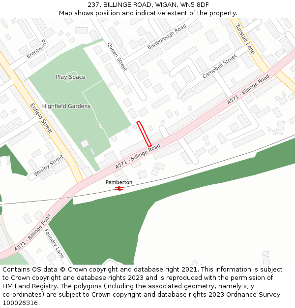 237, BILLINGE ROAD, WIGAN, WN5 8DF: Location map and indicative extent of plot