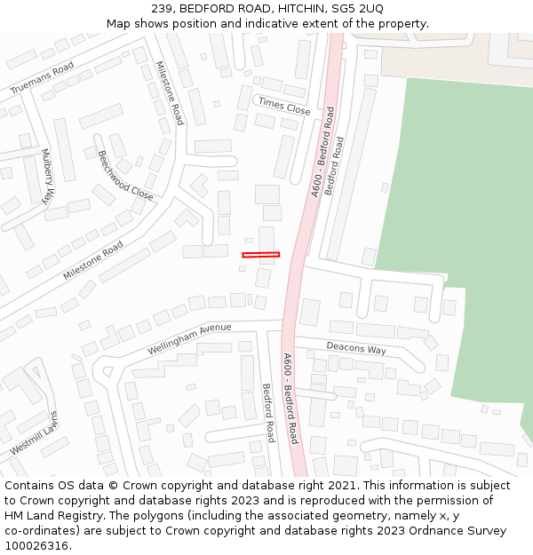 239, BEDFORD ROAD, HITCHIN, SG5 2UQ: Location map and indicative extent of plot
