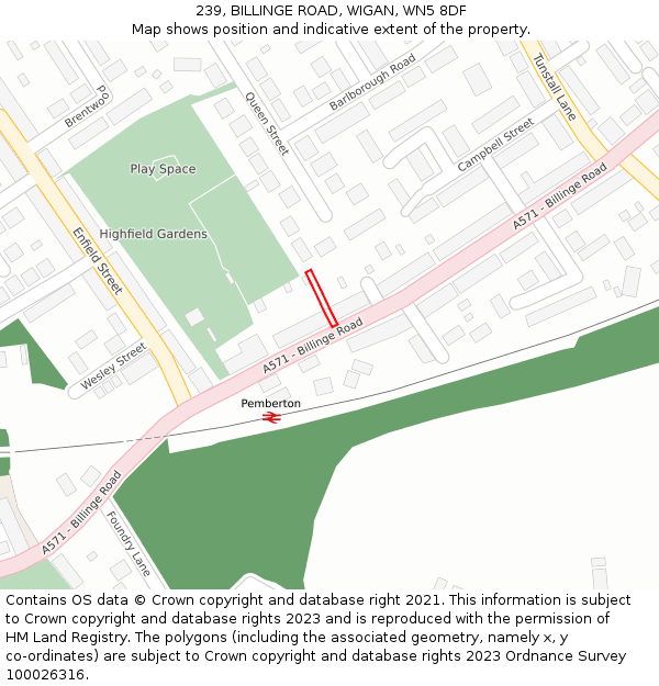 239, BILLINGE ROAD, WIGAN, WN5 8DF: Location map and indicative extent of plot