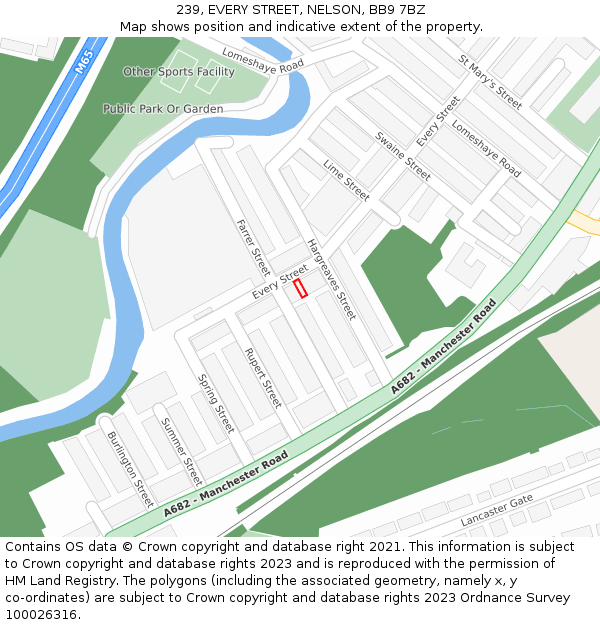 239, EVERY STREET, NELSON, BB9 7BZ: Location map and indicative extent of plot