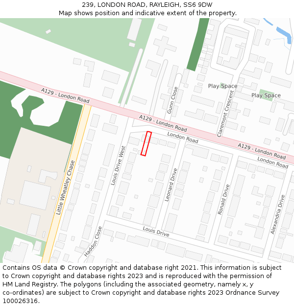 239, LONDON ROAD, RAYLEIGH, SS6 9DW: Location map and indicative extent of plot