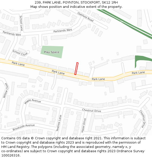 239, PARK LANE, POYNTON, STOCKPORT, SK12 1RH: Location map and indicative extent of plot