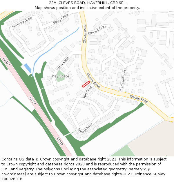 23A, CLEVES ROAD, HAVERHILL, CB9 9PL: Location map and indicative extent of plot