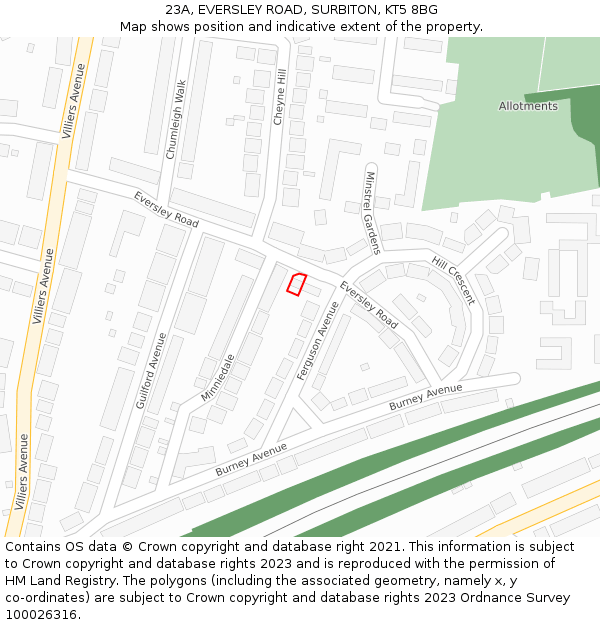 23A, EVERSLEY ROAD, SURBITON, KT5 8BG: Location map and indicative extent of plot