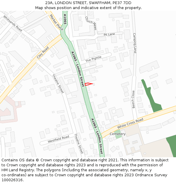 23A, LONDON STREET, SWAFFHAM, PE37 7DD: Location map and indicative extent of plot