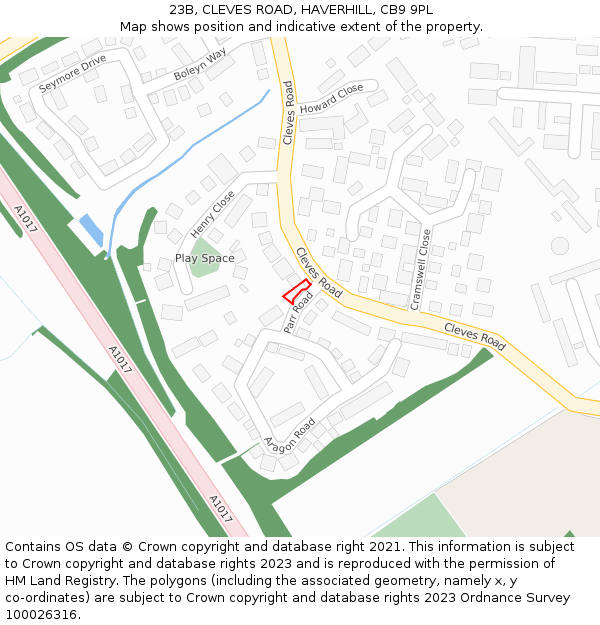 23B, CLEVES ROAD, HAVERHILL, CB9 9PL: Location map and indicative extent of plot