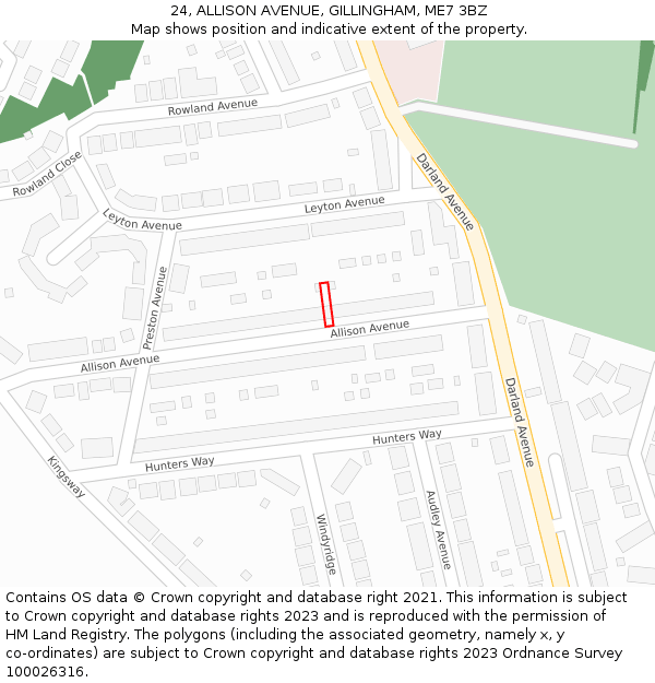 24, ALLISON AVENUE, GILLINGHAM, ME7 3BZ: Location map and indicative extent of plot