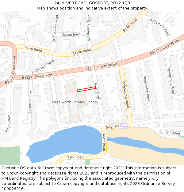 24, ALVER ROAD, GOSPORT, PO12 1QR: Location map and indicative extent of plot
