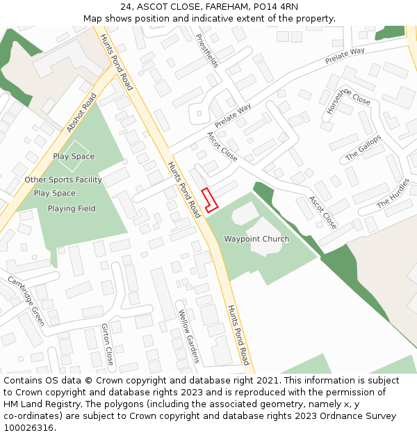 24, ASCOT CLOSE, FAREHAM, PO14 4RN: Location map and indicative extent of plot