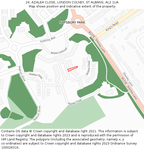 24, AZALEA CLOSE, LONDON COLNEY, ST ALBANS, AL2 1UA: Location map and indicative extent of plot