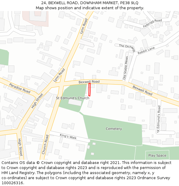 24, BEXWELL ROAD, DOWNHAM MARKET, PE38 9LQ: Location map and indicative extent of plot