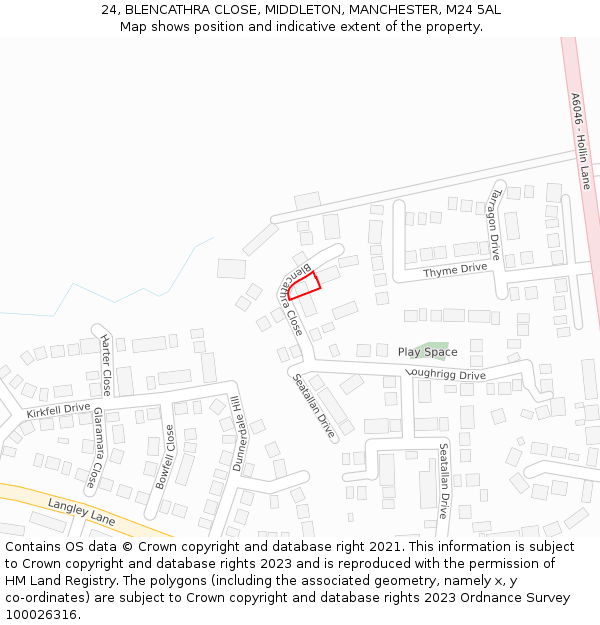 24, BLENCATHRA CLOSE, MIDDLETON, MANCHESTER, M24 5AL: Location map and indicative extent of plot