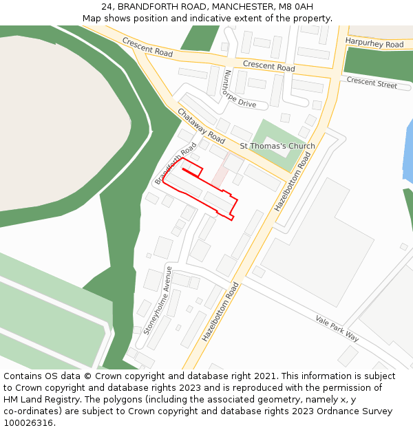 24, BRANDFORTH ROAD, MANCHESTER, M8 0AH: Location map and indicative extent of plot