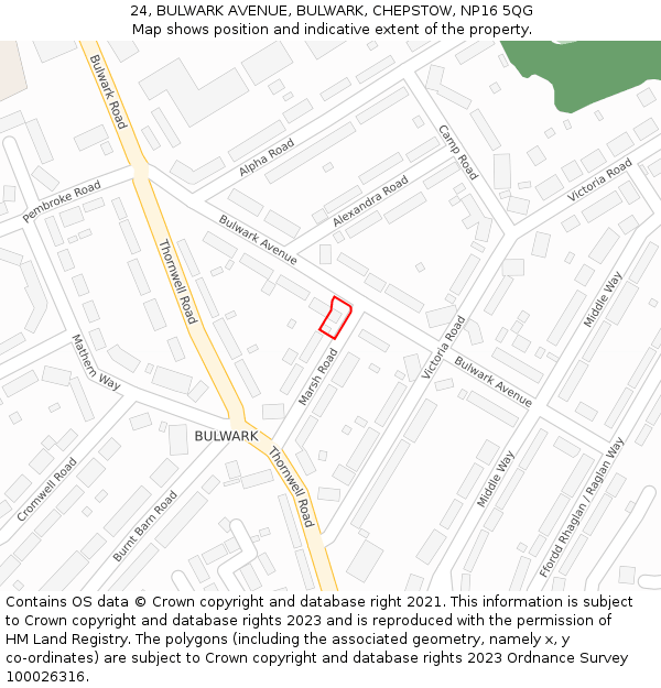 24, BULWARK AVENUE, BULWARK, CHEPSTOW, NP16 5QG: Location map and indicative extent of plot